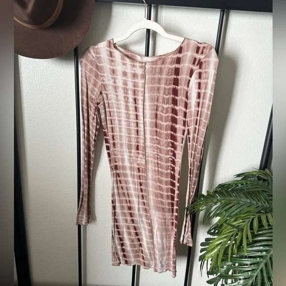 knee length dresses for ladies Shop Promenade Chocolate Tie Dye Mesh Long Sleeve Midi Dress main image 1